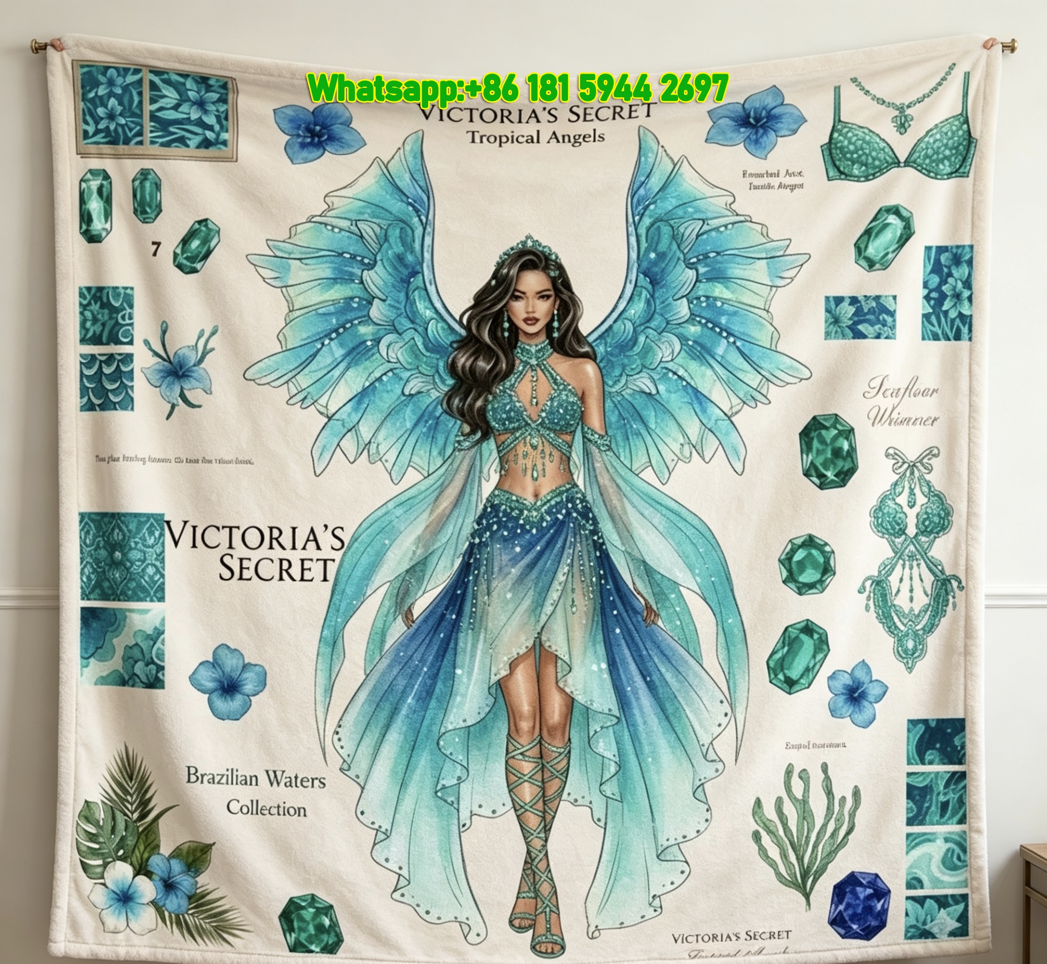 Victoria's Secret Brazilian Waters Tropical Angel Fleece Throw Blanket V121
